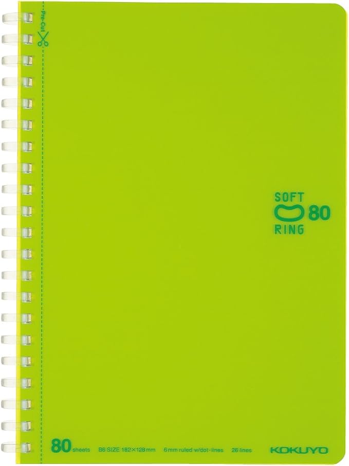 KOKUYO Spiral Lined Notebook, 7.2'' x 5'' Pastel Journal B6 Soft Ring Notebooks with Dot 6 mm Ruled, 80 Sheets, Light Green 1 Subject Notebook, Note Taking for School. Japan Import (SU-SV348BT-LG)