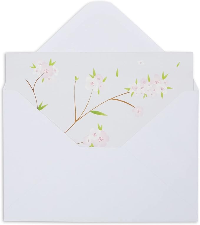 Best Paper Greetings Japanese Stationery Cherry Blossom Note Cards & Envelopes - 120 Pack, 4 x 6 in, 6 Floral Designs - Blank Cards & Envelopes for Thank You, Wedding & Business