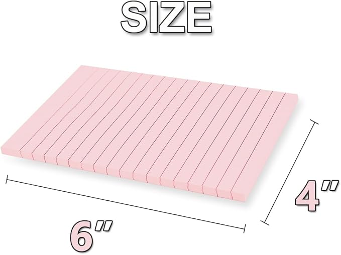 (12 Pack) Lined Sticky Notes 4x6 in,Light Pink Large Notepads with Lines,Ruled Stickies Super Sticking Power,Office School Memo Note Pads,Post on Windows Doors,Recyclable,Easy to Write on