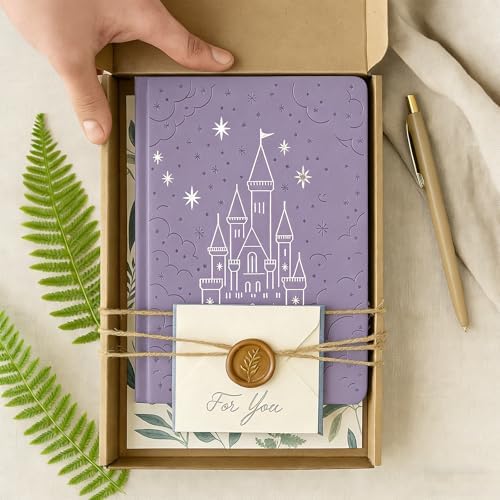Dot Grid Journal with 160GSM Thick Paper, 192 Pages, A5 Dotted Notebook for Work, School, Travel | 180° Lay Flat, Foil Stamped Cover, Elastic Band, 2 Bookmarks & Inner Pocket (Purple Castle)