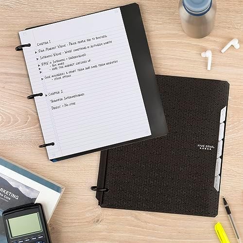 Five Star Flex Refillable Notebook + Study App, College Ruled Paper and 1 Inch TechLock Ring Binder with Pockets, Tabs and Dividers, 200 Sheet Capacity, Black (29328AA2) (Pack of 6)