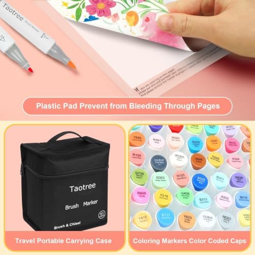 Taotree Alcohol Markers Brush Tip, 61 Pastel Colors Dual Tip Brush Markers