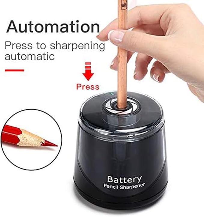 High-Speed Automatic Pencil Sharpener, Black Portable Battery-Powered Colored Pencils Sharpener (6-8mm), Perfect for Kids Students and Personal Use at Home School or Office by JinZeFa