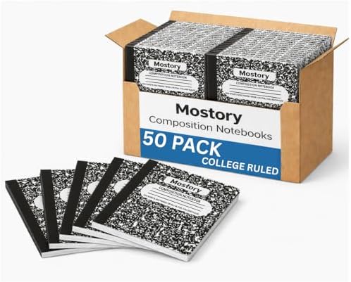 MOSTORY 50 Pack Bulk Composition Notebooks - College Ruled 200 Pages (100 Sheets), Size 7.5" x 9.75", Bulk School Supplies, Office, Bulk Notebooks for School, Writing Journal Notebook with Lined Paper