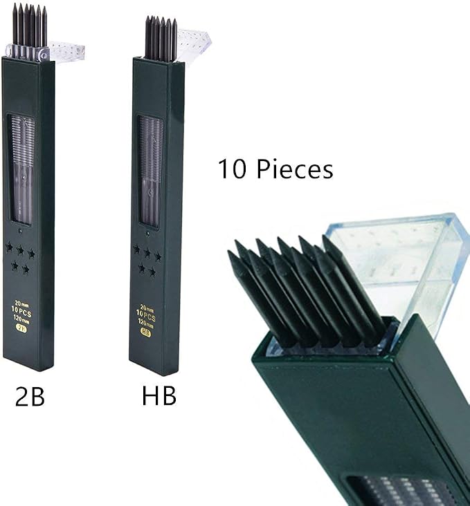 MyLifeUNIT 2.0mm Mechanical Pencil, 2mm Lead Pencil for Draft Drawing, Carpenter, Crafting, Art Sketching (Set of Pencils and Leads)