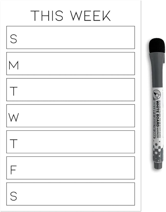 Dry Erase Weekly Calendar Planner Sticker Decal | Removable & Reusable | Magnetic Fine-Tip Marker Included (6 x 9 inches, White)