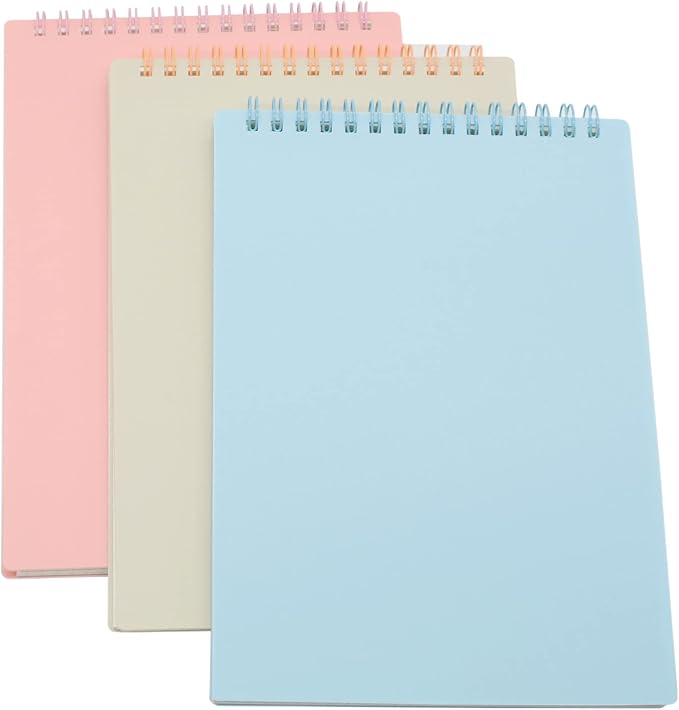 Yansanido Top Bound Spiral Notebook, 3 Pcs 3 Color A5 Size Thick Plastic Hardcover Grid Paper 80 Sheets (160 Pages) Journal for School and Office Supplies (Light Color)