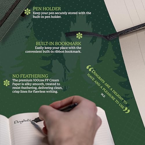 Dingbats* Wildlife Grid Writing Journal Notebook A5 - Vegan Leather Hardcover - Ideal for Work, Travel - Pocket, Elastic Closure, & Bookmark