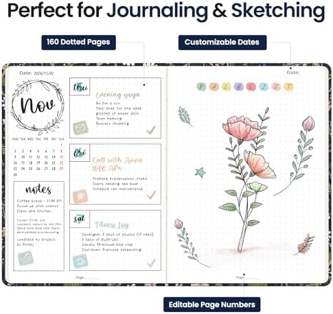 Taja Pretty Journal for Women, 5.7" x 8.3" Dotted Notebook for Journaling