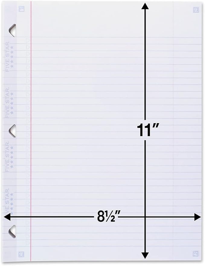 Five Star Loose Leaf Paper + Study App, Notebook Paper, College Ruled Filler Paper, Reinforced, 8.5 x 11, 100 Sheets (17010)