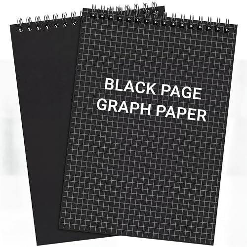 Engrowtic 2 Pack Graph Paper Spiral Notebook A5,Black(internal Black)