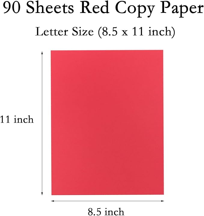Red Paper 8.5 x 11 Printer Paper, Red Copy Paper Letter Size, Lightweight Colorful Construction Paper for Arts Crafts DIY Origami School Office Supplies