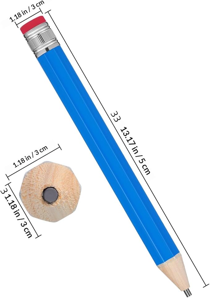 2pcs Giant Wooden Pencils Oversized Blue Jumbo Stationery for Writing Drawing School Supplies Preschoolers