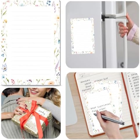 2 Pack Lined Sticky Notes 4x6 in, Cute Self-Stick Notepads with Lines, Large Memo Pads Strong Adhesive for Office, Home Watercolor Boho Flowers
