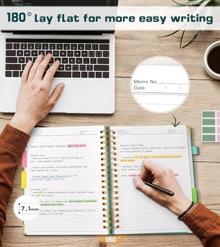 5 Subject Spiral Notebook Journal with Removable Dividers Tabs, 300 Pages Organizer Notebooks for Work School, 8"x10" Hardcover Leather Notebook College Ruled, Large Lined Journal for Women Men,Aqure