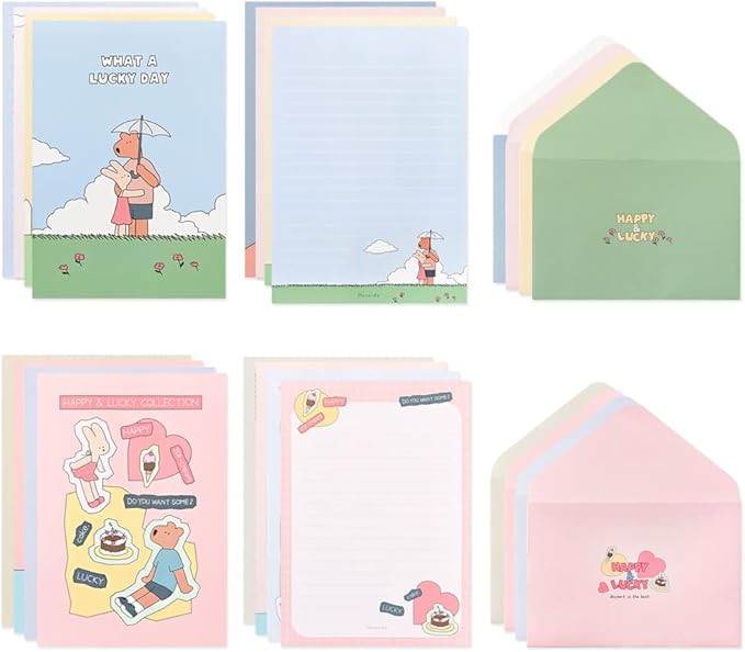 Monolike Happy and Lucky Memories Letter Paper and Envelopes Set - 8Type, 32 Letter Paper + 16 Envelopes