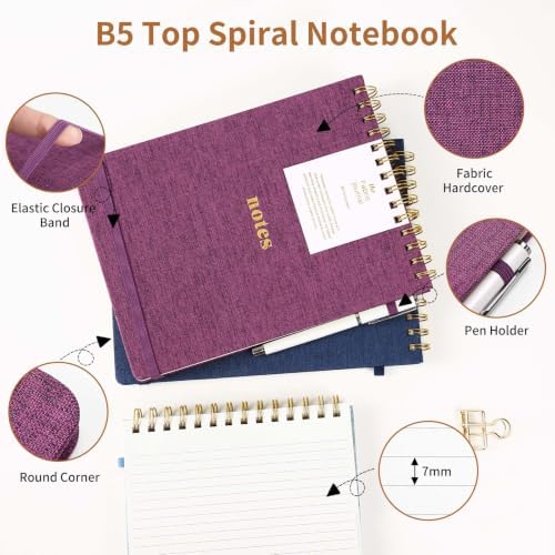 B5 Top Spiral Notebook, College Ruled Journal 7.36" x 9.84"