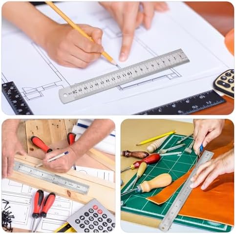 Metal Ruler, 3 Pack, 6, 8, 12 Inch (15, 20, 30 CM) | Metric Ruler