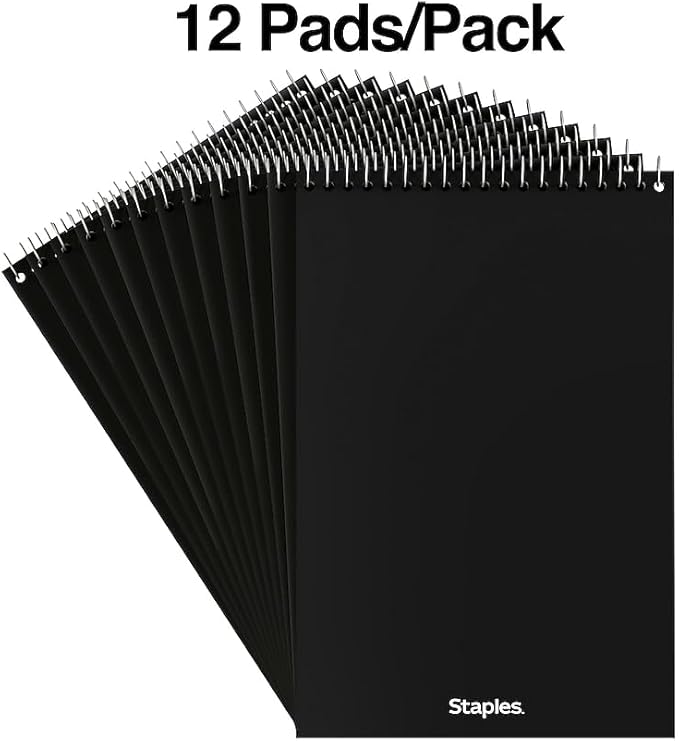 STAPLES Steno Pads, 6” x 9”, Gregg Ruled, Green Paper, 12‑Pack