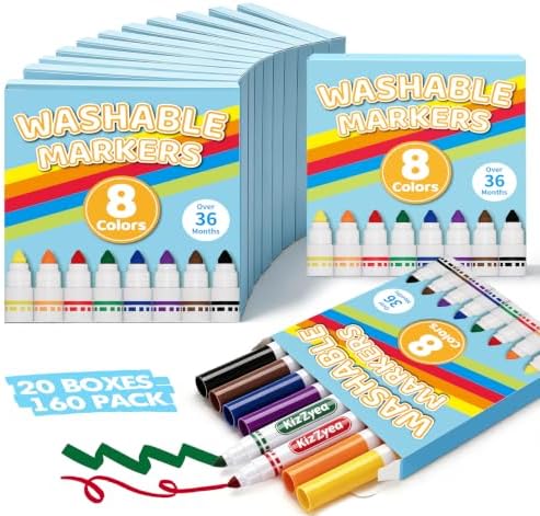 Washable Markers Bulk, Markers for Kids, 8 Assorted Colors, 20 Boxes(160ct)