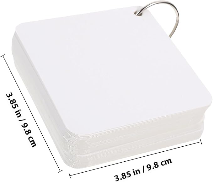 Generic Blank Flash Cards with Binder Rings, 200 Pre-Hole Punched White Index Cards 10X10Cm Multipurpose Notecards for Studying, Note Taking, and DIY Organization