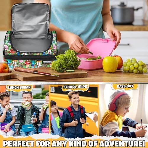 Minecraft Insulated Lunch Bag for Kids Creeper Lunchbox for Boys School Supplies Food Carrier Snacks Picnic Beach Days Travel Gamer Gifts for Kids (Multi)