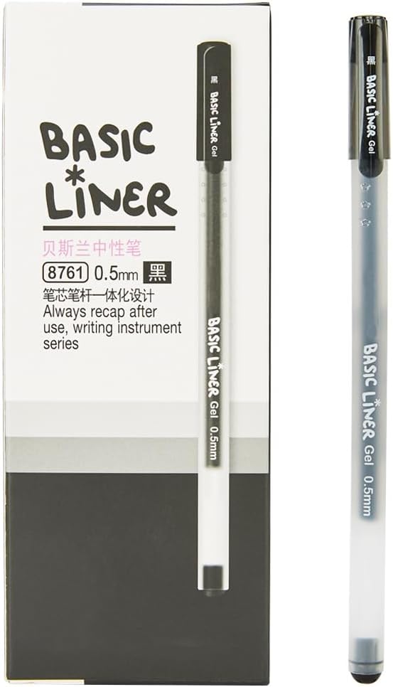 czxwyst 8761 Basic Liner Gel Ink Pens 0.5mm Fine Point (Black Color 12-Pack)