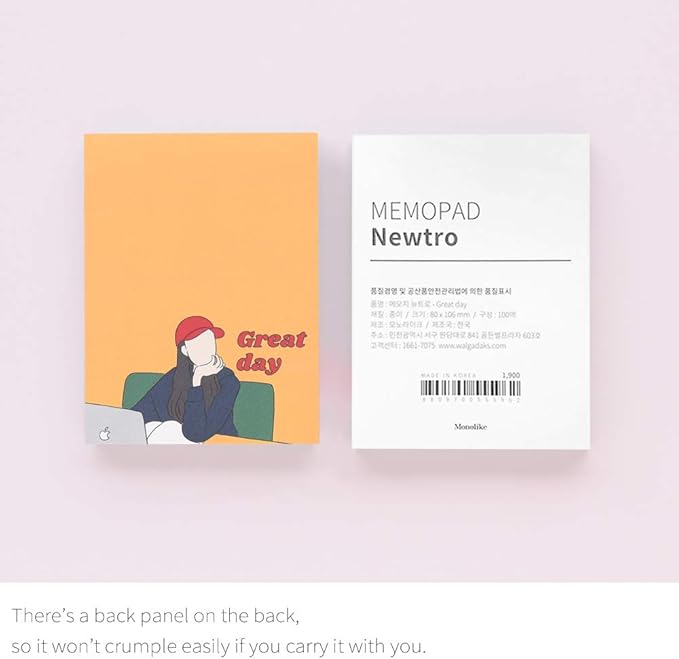 Monolike Memopad Newtro design A SET - 4 Packs, 4 Different Designs, 100 Sheets Per Pad, Total 400 Sheets, Note pads, Writing pads, 3.15 x 4.17 Inches