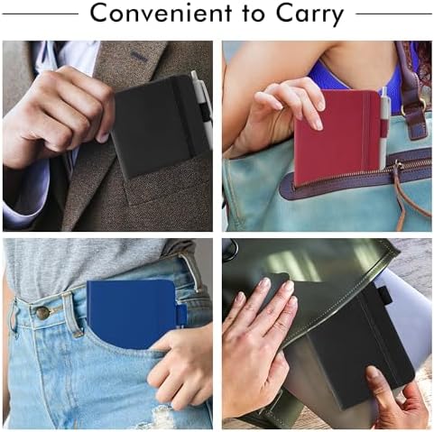 feela Pocket Notebook Notepad, Mini Cute Small Hardcover College Ruled Journals Office School Supplies, with 3 Black Pens, 3.5”x 5.5”, 3 Pack, A6, Vintage Colors, Red, Blue, Black