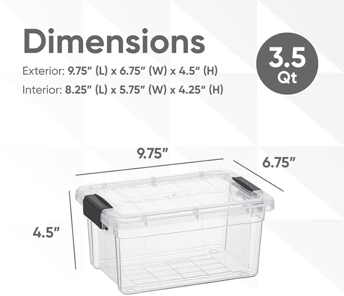 Superio Clear Storage Boxes with Lids, 3.5 Quart Plastic Container Bins for Organizing, Stackable Crates, BPA Free, Non Toxic, Odor Free, Organizers for Home, Office and Dorm, 5 Pack