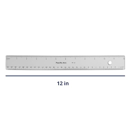 Pacific Arc 12 Inch Ruler Clear Plastic, Graduations in Inches and Centimeters