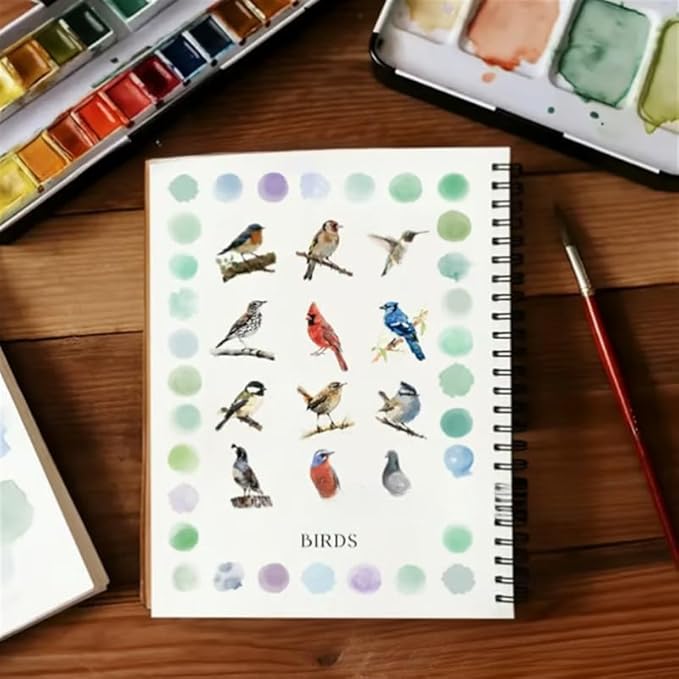 Watercolor Workbook - Coloring Book Beginner Friendly Painting Kit, Watercolor Workbooks for Adults with 24 Colors Paint, Exploration Gift for Adults Teens (Birds)