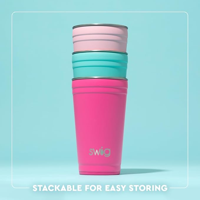 Swig Life 24oz Party Cup, Stackable Insulated Party Cup with EZ Flow Lid, Cup Holder Friendly, Dishwasher Safe, Stainless Steel, Large Travel Tumbler for Hot and Cold Drinks (Wild Thing)