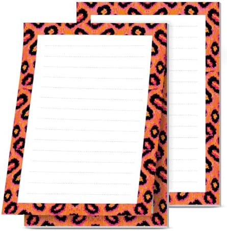 2 Pack Lined Sticky Notes 4x6 in, Cute Self-Stick Notepads with Lines, Large Memo Pads Strong Adhesive for Office, Home Pink Orange Leopard