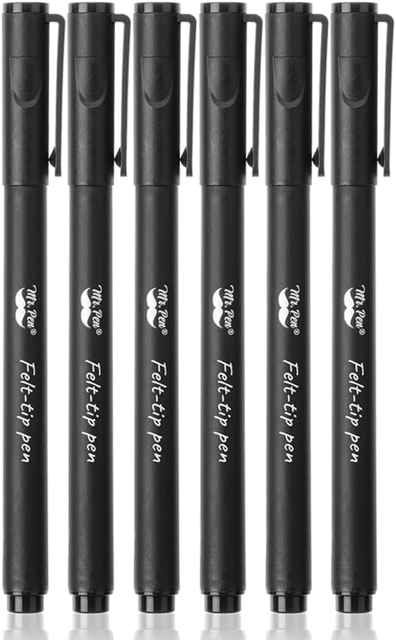 Mr. Pen- Black Felt Tip Pens, Fine Point, 6 Pack, Fast Drying, No Smear, Bible Journaling Pens No Bleed-Through for Planners, Sketching, Writing