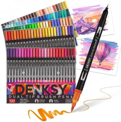 120 Watercolor Markers Set | Water Color Pens with Brush & Fineliner, Water-Based Art Markers | Dual Tip Markers for Adult Coloring, Lettering, Calligraphy, Sketching, Journaling & Illustration
