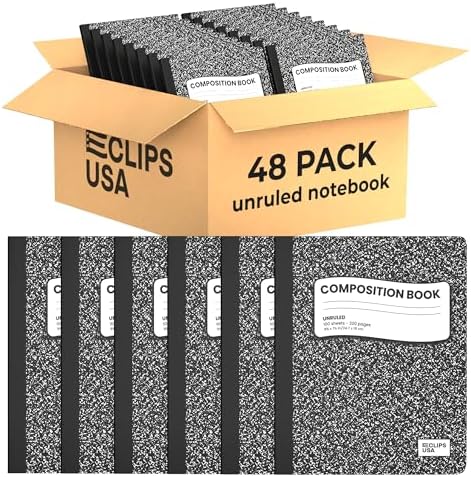 E-CLIPS USA Composition Notebooks Unruled Composition Notebook Hard Cover Marble Composition Notebook 100 sheets 9.75″ x 7.25″ (48)