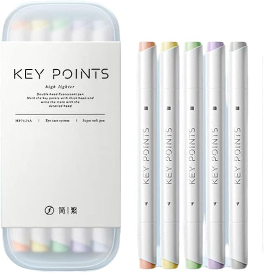 Dual-Tip Highlighters, Free Pencil Case, Chisel Tip & Fineliner Tip, No Bleed Up, Pestal Quick-Drying Highlighter (Makaron2)