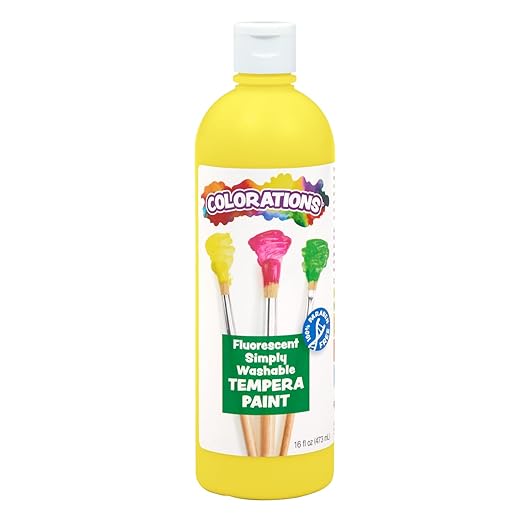 Colorations Washable Tempera Paint, 16 fl oz, Fluorescent Yellow, Neon, Non Toxic, Vibrant, Bold, Bright, Kids Paint, Craft, Hobby, Fun, Art Supplies (Item # FSWTYE)