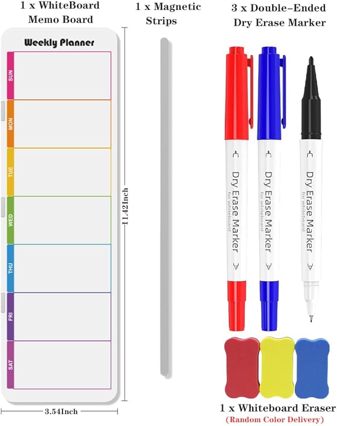 Monitor Side Magnetic Memo Board with Weekly Calendar, Dry Erase to-Do List Planner, Multi-Use Computer Screen Notepad for Office, Home, School (11.42” x 3.54”)