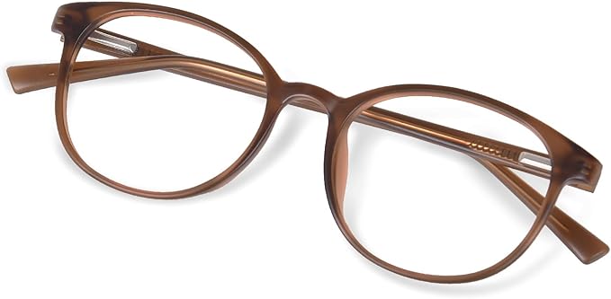 FONHCOO Stylish Blue Light Glasses Women Men Eyeglasses, TR90 Fashion Round Transparent Eye Glasses (Matt Coffee)