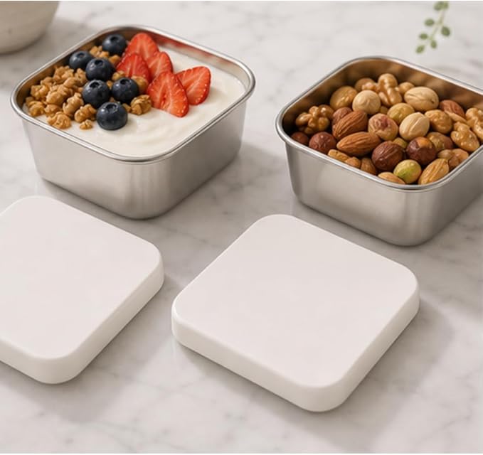 Modaniam Flexibento - Stainless Steel Snack Container Set with Silicone Lids - 2 pack 14 OZ each