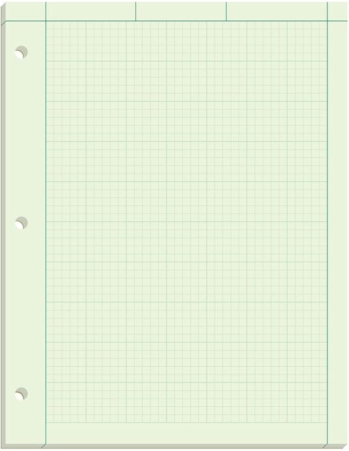 TOPS Engineering Computation Pad, 8-1/2" x 11", Glue Top, 5 x 5 Graph Rule on Back, Green Tint Paper, 3-Hole Punched, 100 Sheets (35500)