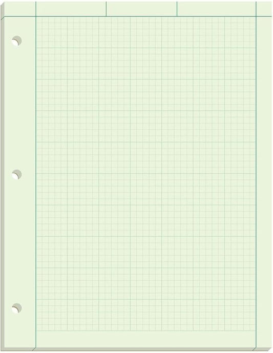 TOPS Engineering Computation Pad, 8-1/2" x 11", Glue Top, 5 x 5 Graph Rule on Back, Green Tint Paper, 3-Hole Punched, 100 Sheets (35500)