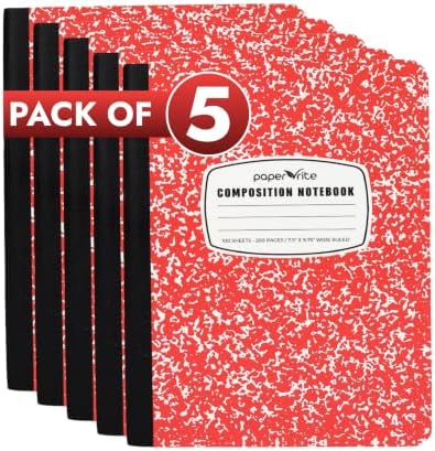Paper Rite Assorted Marble Composition Notebook Wide Ruled (9.75x7.5 in), 100 Sheets | 200 Pages | For School, Office, Students, Teachers (5, Red)