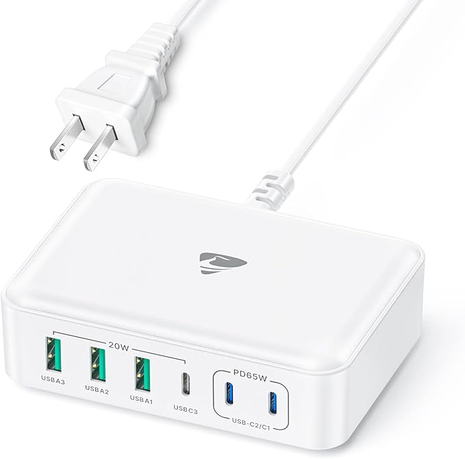 165W USB C Charger Block, 6 Port Multi USB-C Charging Station,65W PD Fast USBC Gan Charger Station Hub Dock for Multiple Devices, Laptop Type C Charge for MacBook/iPhone 16/iPad/Galaxy S25(5FT Cord)