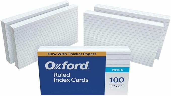 Oxford Ruled Index Cards, 5" x 8", White, 100/Pack (51)