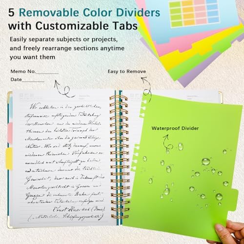 Hardcover Spiral Notebook with Tabs & Dividers, 8.5"x11" 5 Subject