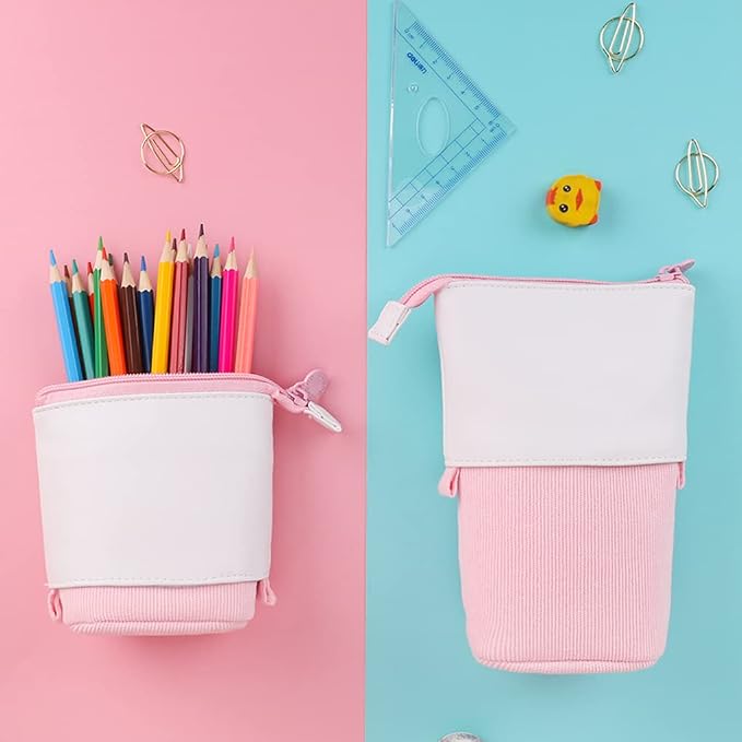 Oyachic Stand up Pencil Case Standing Pencil Holder Transformer Pencil Pouch Telescopic Pen Bag Cute Makeup Bag Cosmetic Organizer Bag Box for Women