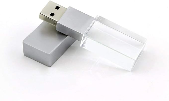 New Crystal Transparent Rectangle Genuine USB Flash Drive 3.0 Wedding Gift Pen Drive,Memroy Stick,Silver (32, GB)